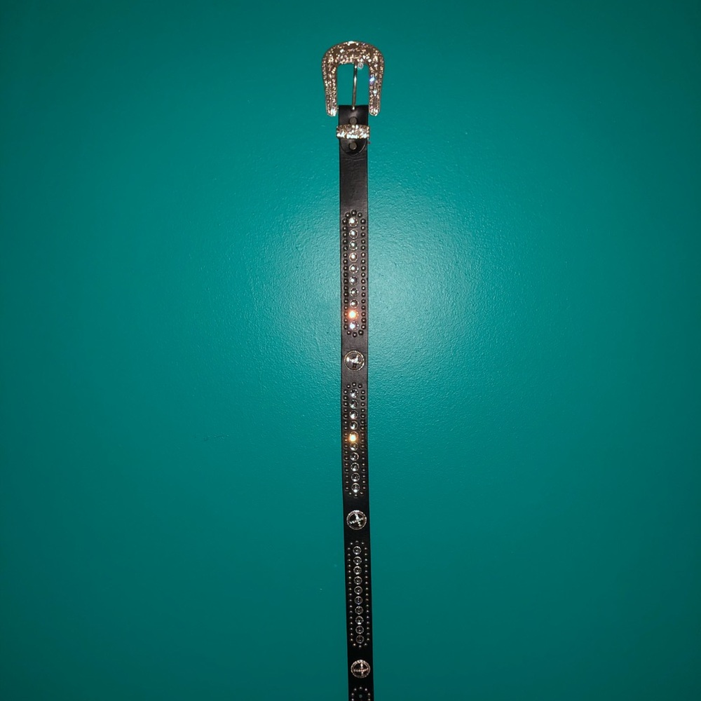 Bedazzled leather black belt